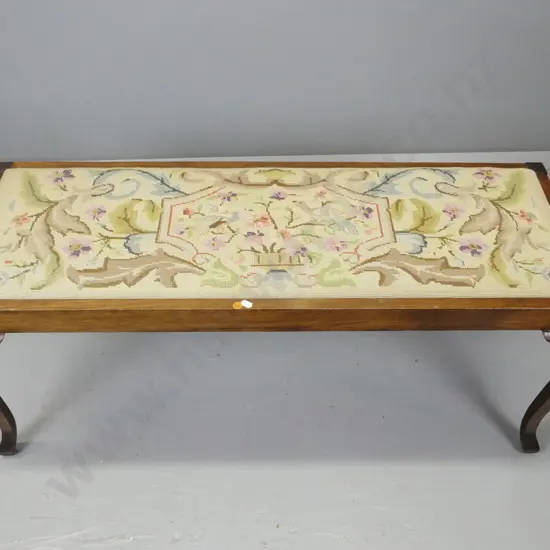 vintage oak cab leg bench seat with embroidered pop-out top H-430 W-1010 D-410