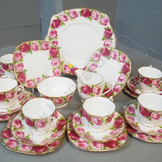 Royal Albert Old English Rose 21 piece tea set with 2 extra side plates