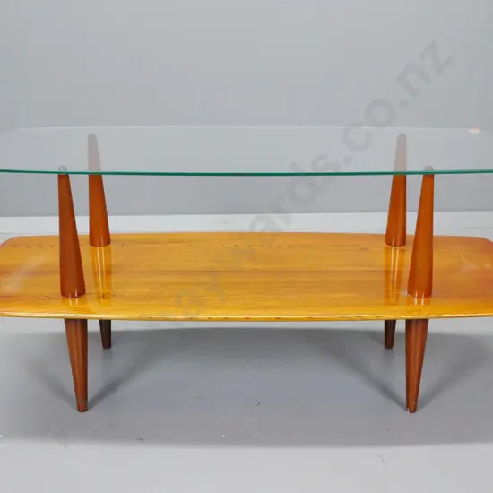 mid-century elm cloud table with loosely placed glass top H-440 L-910 W-430