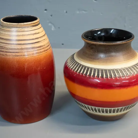 2 German pottery vases - taller marked Scheurich is H-190