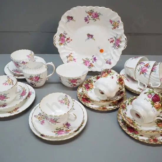 Aynsley floral pattern part tea set - 3 trios, 3 cups, plates - and 2 Royal Albert Old Country Roses trios