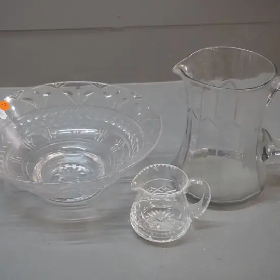 cut crystal salad bowl D-250, small jug and cut glass jug H-170