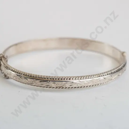 silver bangle with safety chain stamped stg sil