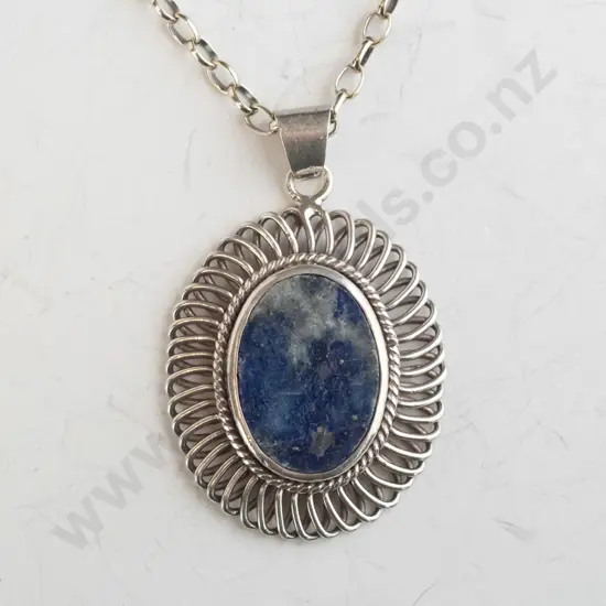 silver & mottled stone necklace stamped 925