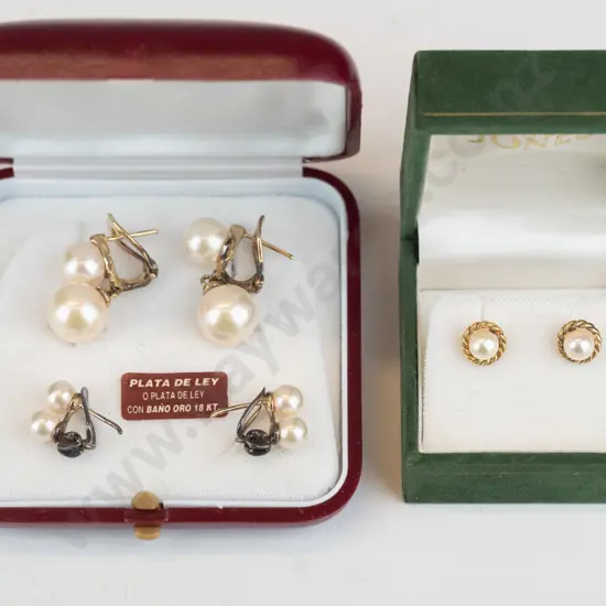 3 pairs of pearl earrings