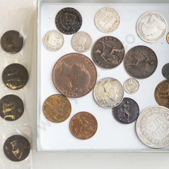 assorted vintage English coins - mostly Victorian, including 1837 plus 1790 george III (spade guinea?)