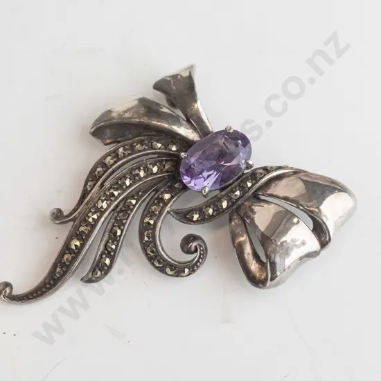 marcasite & amethyst brooch