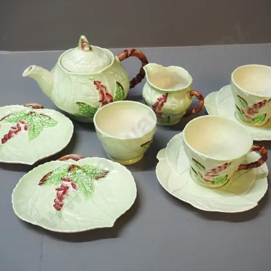 Carlton Ware Foxglove green glaze tea for two set with teapot, plus 2 dishes