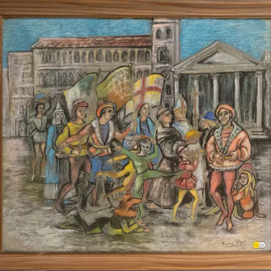 Rona Dyer - framed pastel  "Theme for ballet -Sr Francis Assisi" H-490 W-600