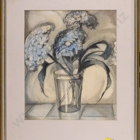 HV Miller '64 - framed pencil -still life flowers (some foxing) H-310 W-260