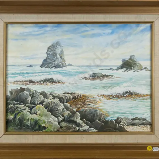Doug McArthur - framed oil "The Gull Rocks Sandfly Bay" H-300 W-400