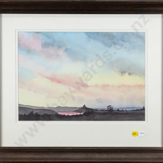 Isobel Spittle - framed watercolour "Dunedin Harbour from 413" H-220 W-320