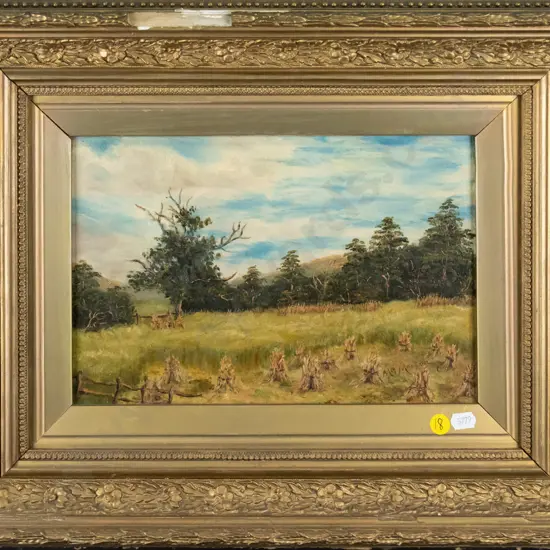 MG Morton -gilt framed oil- pastural scene (damage to frame) H-190 W-280