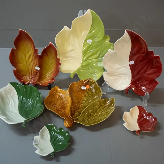 leaf plates - 6 Carlton Ware and 1 Royal WInton - largest is L-280