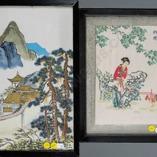 Japanese watercolour  on silk  (slight creasing), Japanese mixed media on silk (slight markings) largest  H-320 W-190