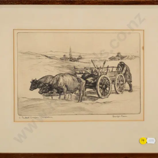 George Bain 1925 -framed etching "An Bullock Waggon Macedonia" (very slight foxing) H-160 W-240