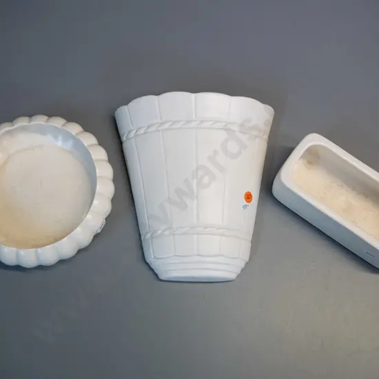 3 Crown Lynn vases - float bowl 505 (crazing) trough 508 with damage, and a wall vase with tiki mark H220 W-210