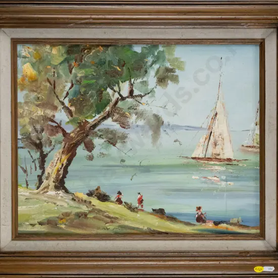 Ray Melhop - framed oil "yachting" H-270 W-340