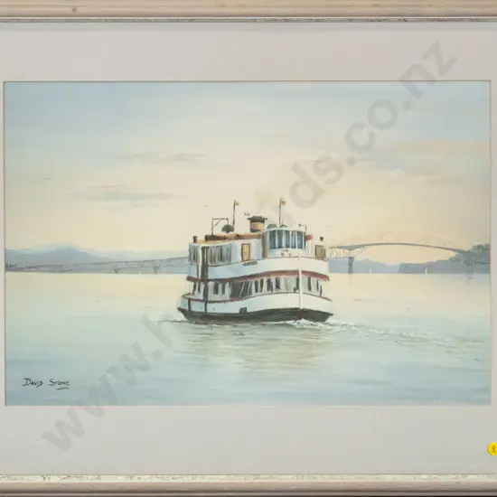 framed David Stone ltd edition print 197/500 "The Ferry Kestrel Auckland" H-360 W-530