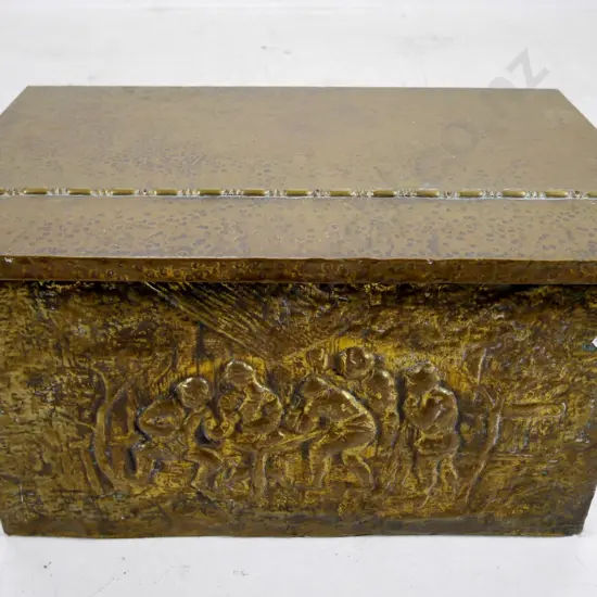 beaten brass wood box - one board underneath has borer H-310 W-560 D-360