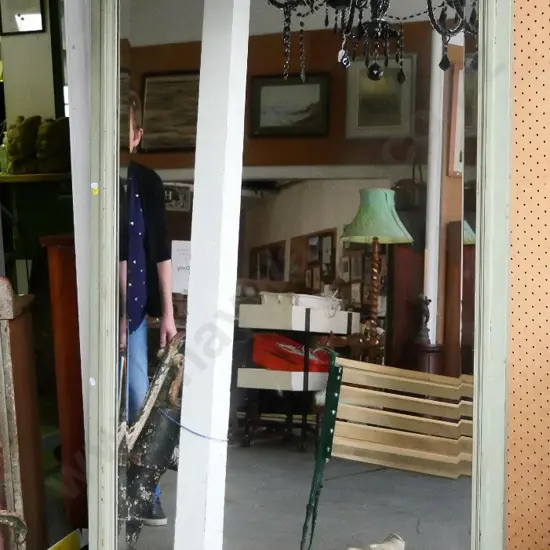 large wood-framed bevelled edge wall mirror H-1700 W-900