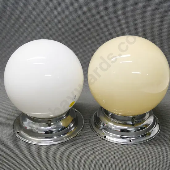 2 retro glass globe ceiling light shades with chrome journals - cream one is slightly larger H-190 D-150