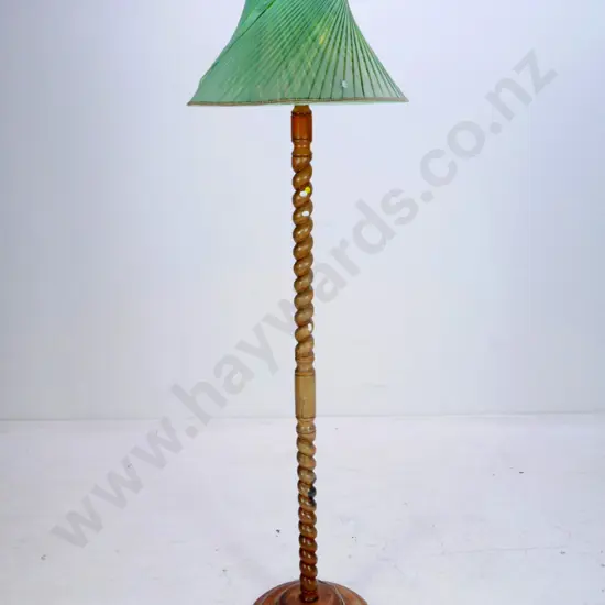 large mahogany barley twist standard lamp, polish and shade need attention H-1900 D-380 at base