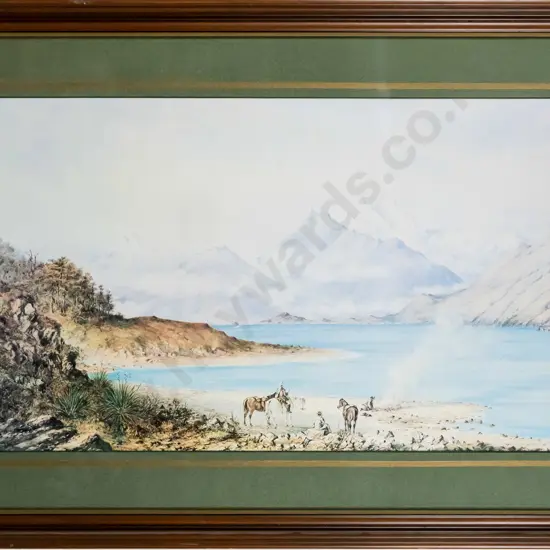 framed historic print - Charles Decimus Barraud - Making Camp, Lake Wakatipu H-370 W-590