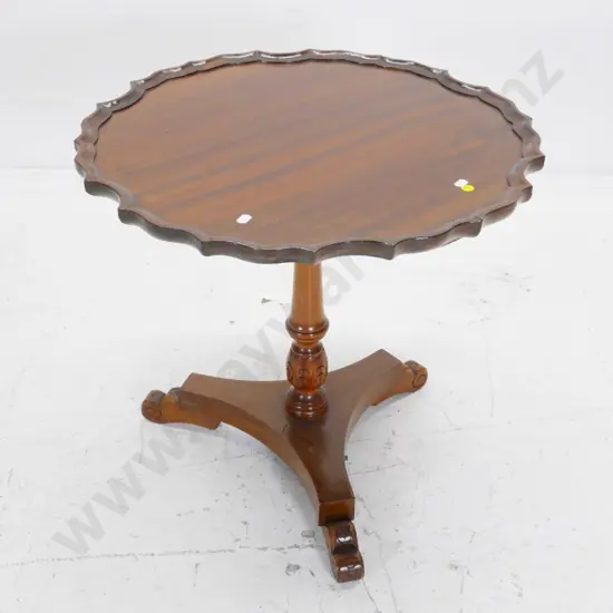 mahogany occasional table with pie-crust edge, carved column 3-footed base H520 Diameter 550