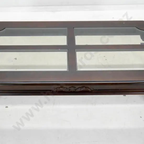 mahogany large coffee table with carved cab legs, quartered bevelled glass top H420 L1370 W650