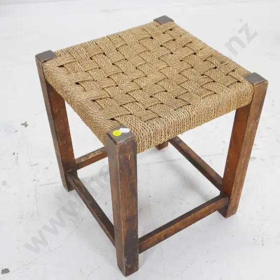 beech and woven seagrass stool, polish needs attention H410 W340 D340