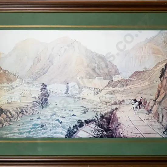 framed historic print - Christpher Aubrey - Gold Battery Karangahake  H-370 W-590