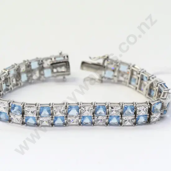 aquamarine & cz bracelet stamped 925