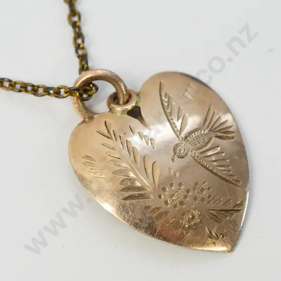 heart pendant with bird engraving - no visible mark