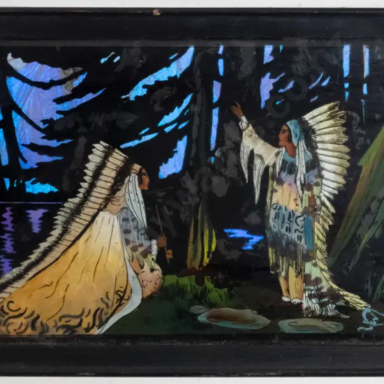 small butterfly wing & hand-painted silhouette picture - native American figures H-90 W-170