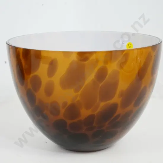 art glass bowl - mottled brown and amber with white interior H-165 Diameter 230
