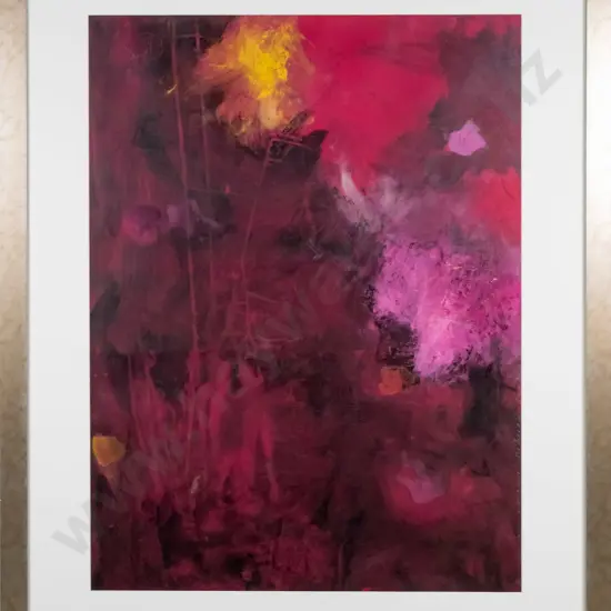 Rebecca Straker Cunningham - framed mixed media - "The Pink Parasol" H-730 W-540