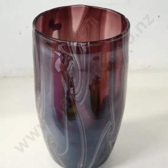 heavy art glass vase - swirled dark red & white H-240
