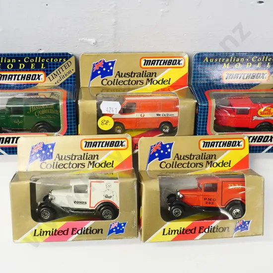 5 boxed Matchbox Australian Collector's limited edition die cast vehicles - mostly vintage delivery vans
