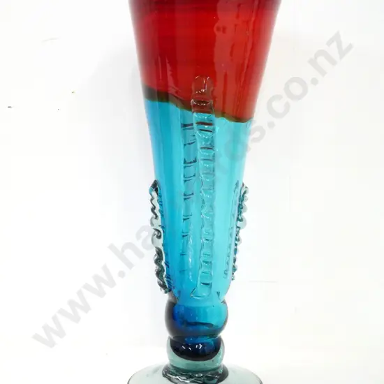 large heavy art glass vase - turquoise, blue and red H-490 Diameter 180 at top