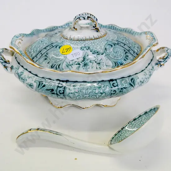 Burgess & Leigh 'Eaton' pattern lidded sauce dish and ladle
