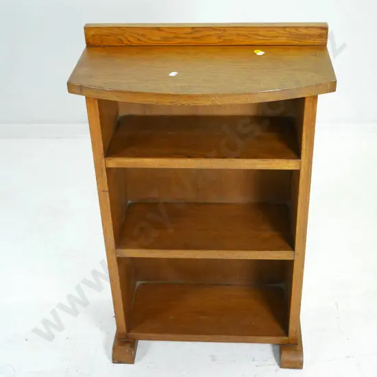 small deco oak bowed front bookcase H-740 W-480 D-250