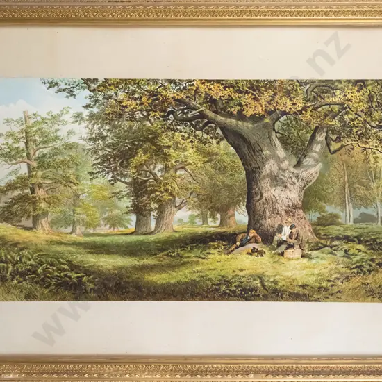 gilt framed print - 3 men resting under tree H340 W640