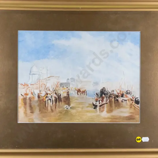 L Lane - framed watercolour - harbour scene H-220 W-300