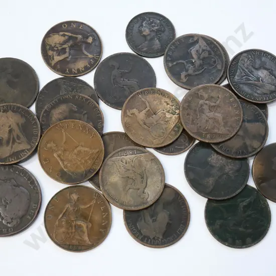 coins - Victorian pennies to 1890s, includes large "bun" type