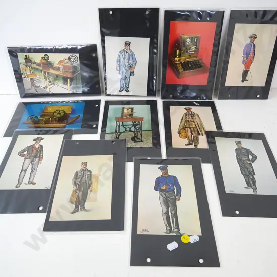 assorted postcards in sleeves - vintage worker uniforms, cine and communication equipment