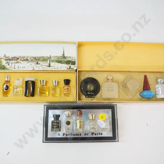 3 boxed perfume miniature sets - assorted perfumes from Armani, Ralph Lauren, Cacharel, Balmain etc.