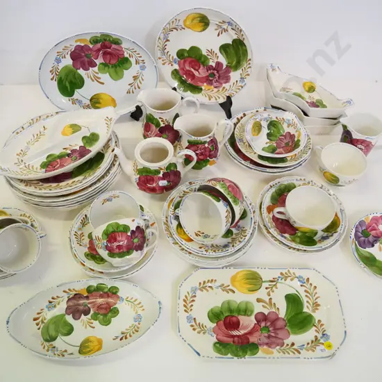 large collection of Simpsons Belle Fiore - missing one segmented dish and teapot lid, & 2 pcs Crown Lynn Fleurette
