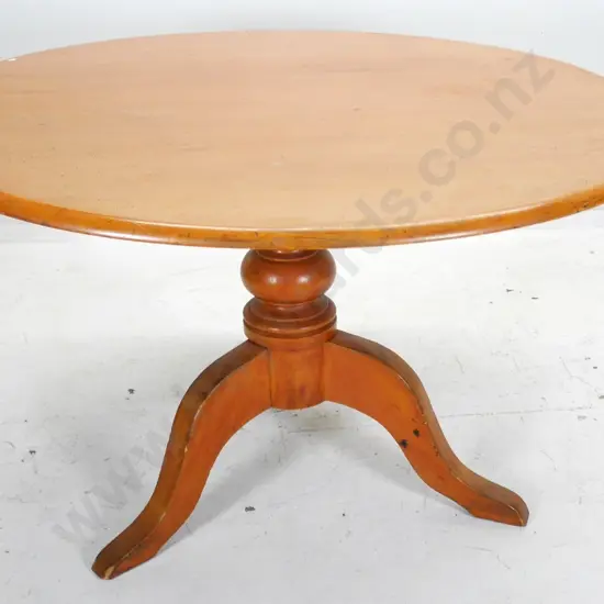 kauri pedestal base circular dining table - some splitting top top, polish needs attention H740 Diameter 1200