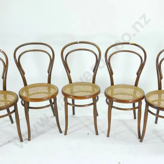 set of 5 bent-wood dining chairs with bergere cane seats, damage to top rail of one H-900 W-440 D-440